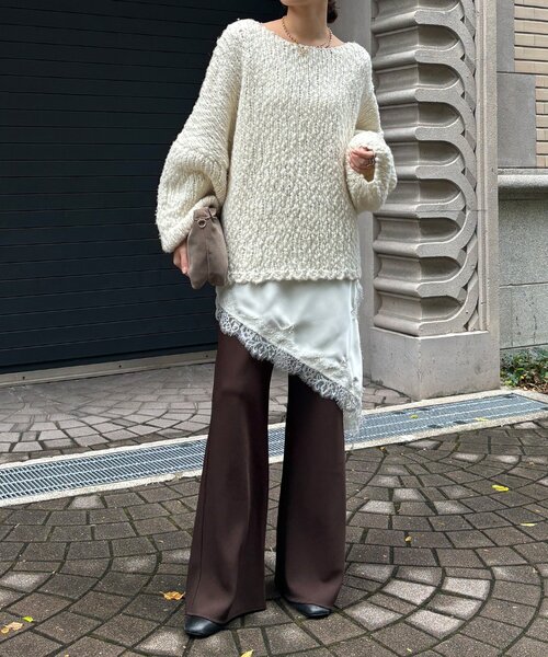 DouDou（ドゥドゥ）の「アシメレースキャミ（キャミソール・レディース・アイボリー/ブラック/ライトベージュ/ブラウン・FREE）」の7枚目の写真