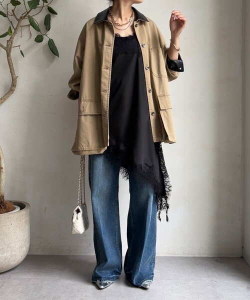 DouDou（ドゥドゥ）の「アシメレースキャミ（キャミソール・レディース・アイボリー/ブラック/ライトベージュ/ブラウン・FREE）」の22枚目の写真