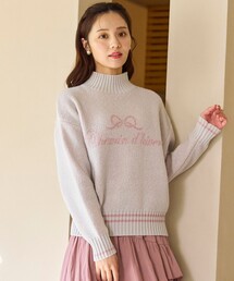 リボン付きベージュニットセーター 31 Sons de mode ニット セーター シアーリボン付きニット