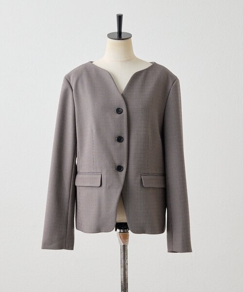 ear PAPILLONNER(イアパピヨネ)の「ガンクラブチェックノーカラージャケット【SUM1 STYLE】(その他アウター・レディース・ブラック・FREE)」の2枚目の写真