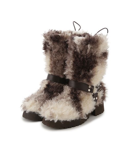 LILY BROWN（リリーブラウン）の「ハーネスストラップファーブーツ（ブーツ・レディース・ベージュ・S）」の2枚目の写真