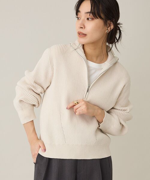 CRAFT STANDARD BOUTIQUE（クラフトスタンダードブティック）の「ミニモールハーフジップニットプルオーバー＜ハンドウォッシャブル＞◆（ニット/セーター・レディース・オフホワイト/ブルー系その他7/ダークグレー・FREE）」の6枚目の写真