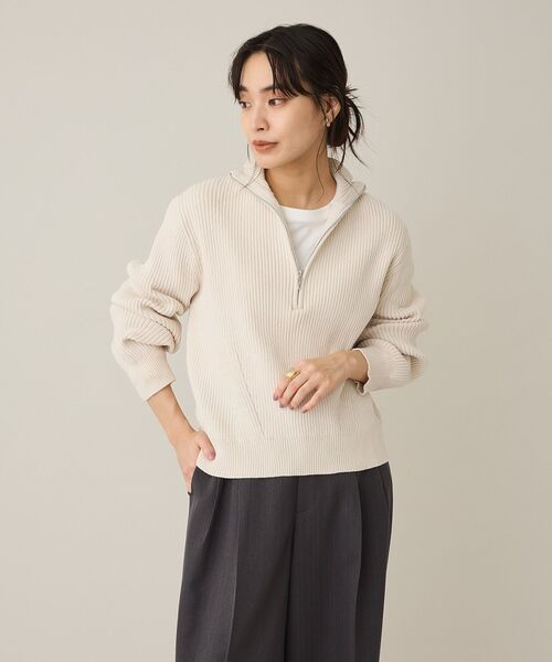 CRAFT STANDARD BOUTIQUE（クラフトスタンダードブティック）の「ミニモールハーフジップニットプルオーバー＜ハンドウォッシャブル＞◆（ニット/セーター・レディース・オフホワイト/ブルー系その他7/ダークグレー・FREE）」の7枚目の写真