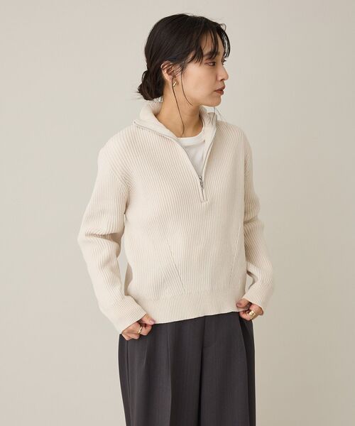 CRAFT STANDARD BOUTIQUE（クラフトスタンダードブティック）の「ミニモールハーフジップニットプルオーバー＜ハンドウォッシャブル＞◆（ニット/セーター・レディース・オフホワイト/ブルー系その他7/ダークグレー・FREE）」の9枚目の写真