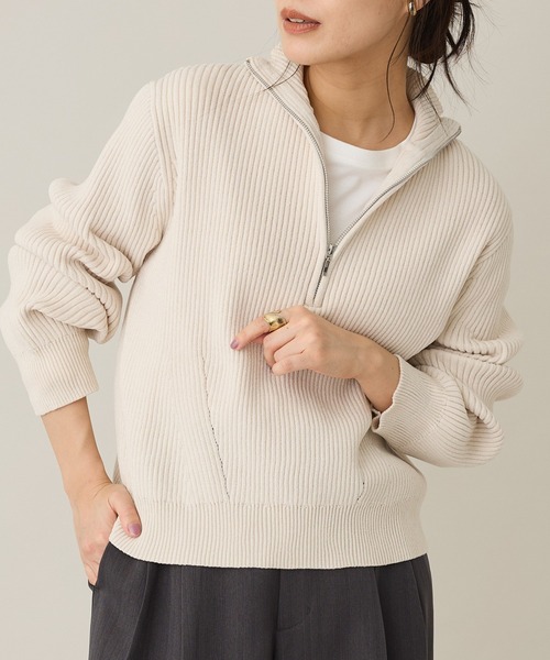 CRAFT STANDARD BOUTIQUE（クラフトスタンダードブティック）の「ミニモールハーフジップニットプルオーバー＜ハンドウォッシャブル＞◆（ニット/セーター・レディース・オフホワイト/ブルー系その他7/ダークグレー・FREE）」の4枚目の写真