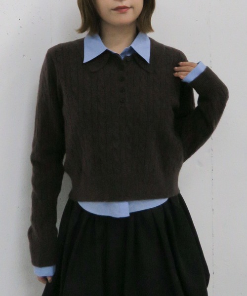 archives（アルシーヴ）の「ケーブルポロニット×シャツセット（Tシャツ/カットソー・レディース・グレー/チャコールグレー/ブラウン・MEDIUM）」の21枚目の写真