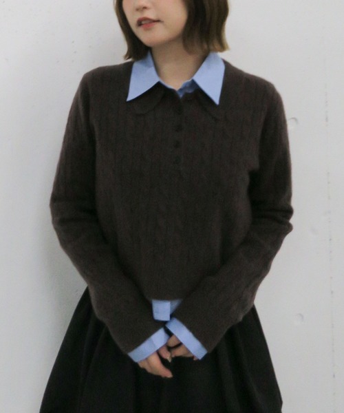 archives（アルシーヴ）の「ケーブルポロニット×シャツセット（Tシャツ/カットソー・レディース・グレー/チャコールグレー/ブラウン・MEDIUM）」の20枚目の写真