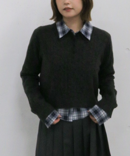 archives（アルシーヴ）の「ケーブルポロニット×シャツセット（Tシャツ/カットソー・レディース・グレー/チャコールグレー/ブラウン・MEDIUM）」の12枚目の写真