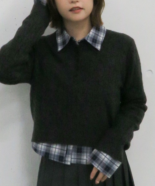 archives（アルシーヴ）の「ケーブルポロニット×シャツセット（Tシャツ/カットソー・レディース・グレー/チャコールグレー/ブラウン・MEDIUM）」の13枚目の写真