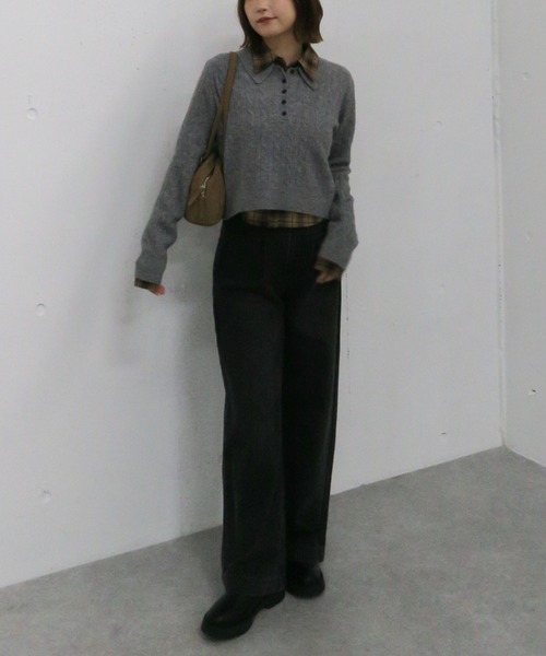 archives（アルシーヴ）の「ケーブルポロニット×シャツセット（Tシャツ/カットソー・レディース・グレー/チャコールグレー/ブラウン・MEDIUM）」の10枚目の写真