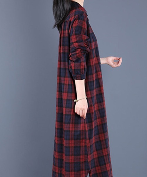SallyLunn(サリーラン)の「秋冬チェックシャツワンピース(ワンピース・レディース・グリーン/レッド・L/M)」の3枚目の写真