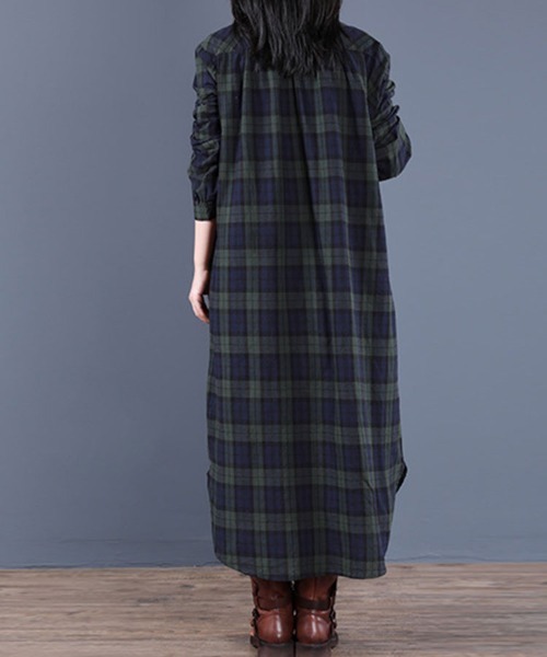 SallyLunn(サリーラン)の「秋冬チェックシャツワンピース(ワンピース・レディース・グリーン/レッド・L/M)」の8枚目の写真