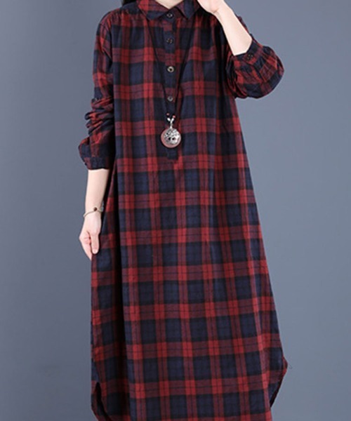 SallyLunn(サリーラン)の「秋冬チェックシャツワンピース(ワンピース・レディース・グリーン/レッド・L/M)」の11枚目の写真