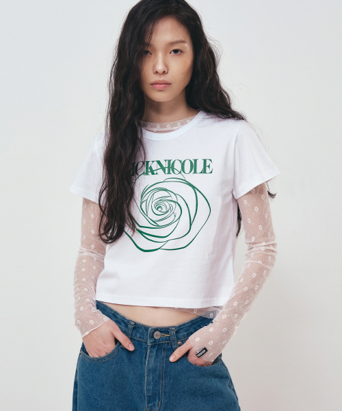 NICK&NICOLE(ニックアンドニコール)の「ROSE SIGNATURE CROP TOP_WHITE GREEN(Tシャツ/カットソー・レディース・その他・FREE)」の2枚目の写真