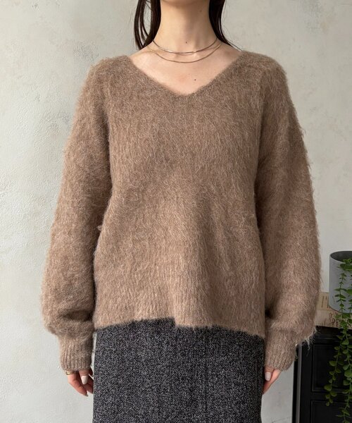 Thevon（ゼボン）の「アルパカ混Vネックゆるニット（ニット/セーター・レディース・アイボリー/サックスブルー/ピンク/モカ・FREE）」の20枚目の写真