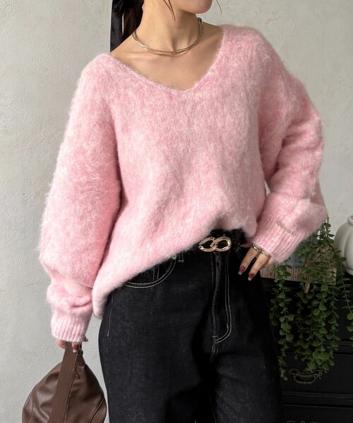 プラダ　アルパカ　ニット　セーター　ピンク Vネック 42 S M ペルー製 プラダ アルパカ ニット セーター ピンク Vネック 42 S M ペルー製