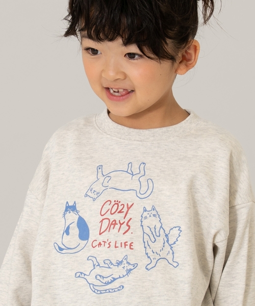 and D. petit main（アンドディープティマイン）の「【ご好評につき再入荷！】【365D.】スウェットOFUZAKE 柄ワイドプルオーバー/トレーナー（スウェット・キッズ・パープル/オートミール/イエロー/チャコール/レッド系その他/グリーン・130cm/100cm/120cm/140cm/110cm/90cm）」の3枚目の写真