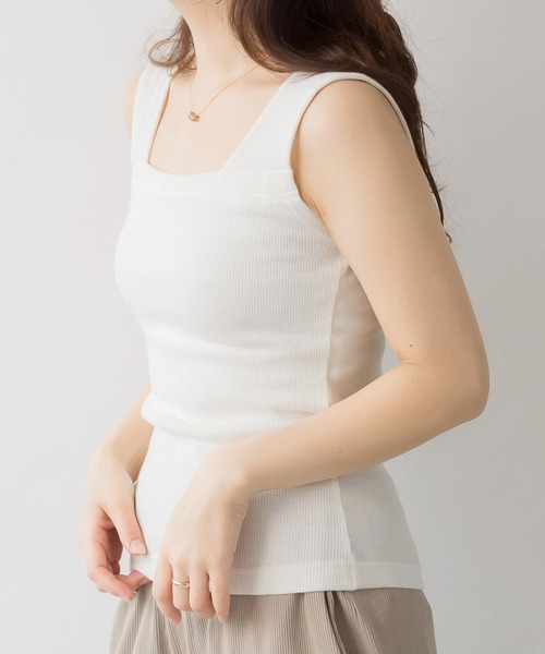 MARAI(マーライ)の「ブラ紐隠しワッフルタンクトップ(タンクトップ・レディース・ブラック/杢グレー/ホワイト・M/LL/L/4L/3L)」の6枚目の写真