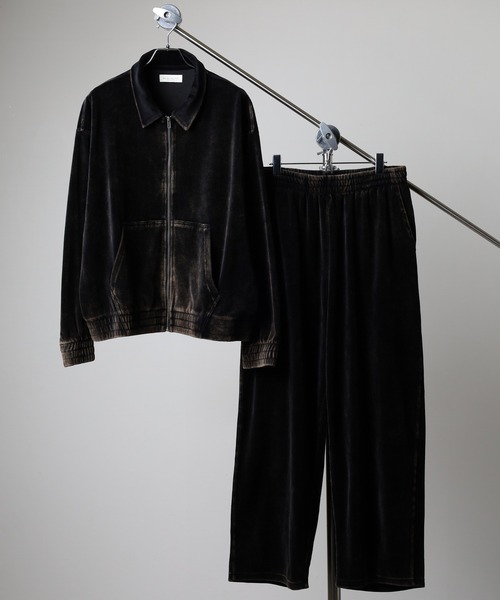 many men many mind（メニーメンメニーマインド）の「MANYMENMANYMINDS パウダー加工ベロア/セットアップ/ZIPブルゾン/イージーワイドパンツ（セットアップ・メンズ・ブラウン/ブラック・L/M/XL）」の2枚目の写真