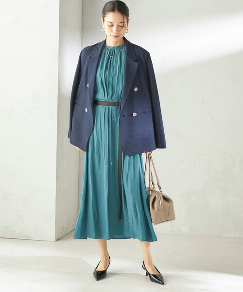 手洗い可能〉カッセン ギャザー ベルト付き 長袖 ワンピース