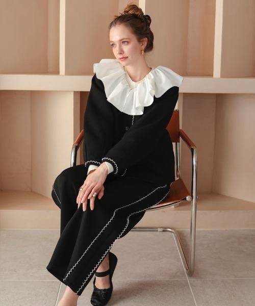 DONOBAN（ドノバン）の「スカラップブレードレースセットアップ（スーツパンツ・レディース・グレー/ブラック・ショート丈/ロング丈）」の2枚目の写真