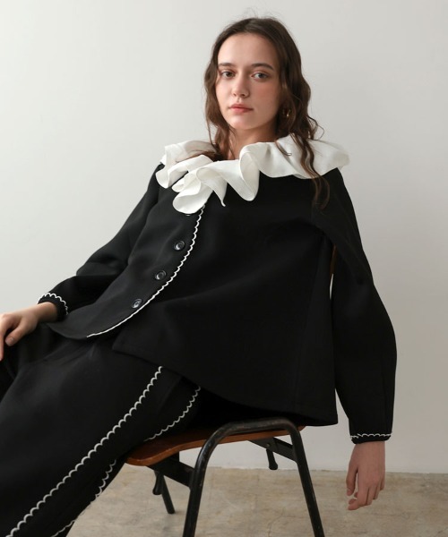 DONOBAN（ドノバン）の「スカラップブレードレースセットアップ（スーツパンツ・レディース・グレー/ブラック・ショート丈/ロング丈）」の8枚目の写真