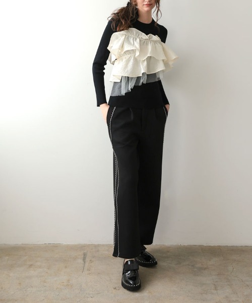 DONOBAN（ドノバン）の「スカラップブレードレースセットアップ（スーツパンツ・レディース・グレー/ブラック・ショート丈/ロング丈）」の11枚目の写真