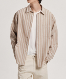 CONNECT KINLOCH（コネクトキンロック）の「デイリーマルチストライプオーバーサイズシャツ（ベージュ）（シャツ/ブラウス）」