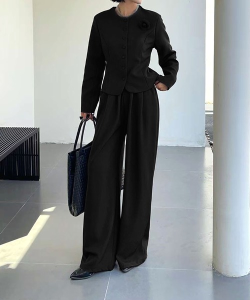 aimoha ノーカラーショートジャケット＋ワイドパンツ セットアップ