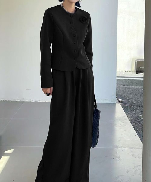 aimoha（アイモハ）の「aimoha　ノーカラーショートジャケット＋ワイドパンツ セットアップスーツ (SS)（セットアップ・レディース・ブラック/ネイビー・FREE）」の10枚目の写真