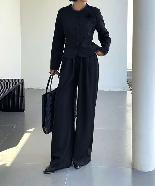 セール】aimoha ノーカラーショートジャケット＋ワイドパンツ