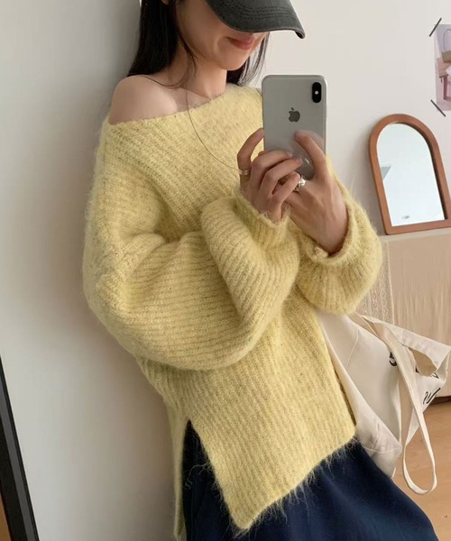 VitaFelice(ヴィータフェリーチェ)の「スパンコールラメニットトップス(ニット/セーター・レディース・オートミール/ネイビー/イエロー/ブラウン/グレー・FREE)」の2枚目の写真