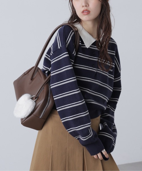 FREE'S MART（フリーズマート）の「◆ロゴ刺繍ボーダーポロニット（ニット/セーター・レディース・グレー系その他/ダークネイビー・FREE）」の3枚目の写真