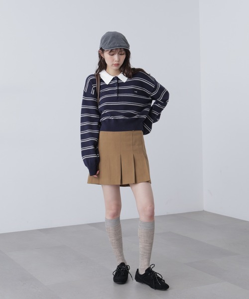 FREE'S MART（フリーズマート）の「◆ロゴ刺繍ボーダーポロニット（ニット/セーター・レディース・グレー系その他/ダークネイビー・FREE）」の7枚目の写真