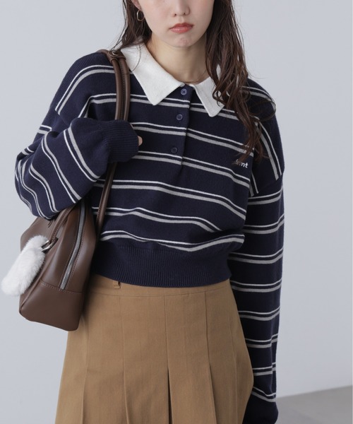 FREE'S MART（フリーズマート）の「◆ロゴ刺繍ボーダーポロニット（ニット/セーター・レディース・グレー系その他/ダークネイビー・FREE）」の9枚目の写真