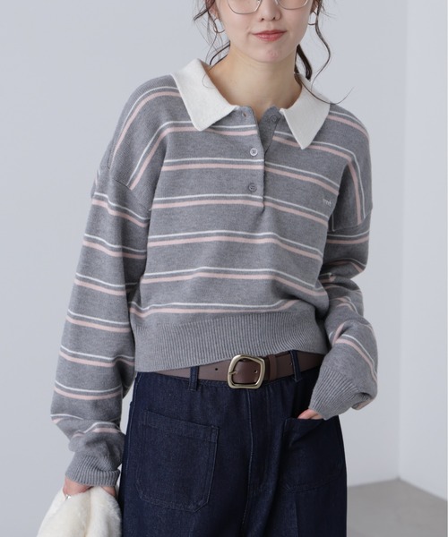 FREE'S MART（フリーズマート）の「◆ロゴ刺繍ボーダーポロニット（ニット/セーター・レディース・グレー系その他/ダークネイビー・FREE）」の13枚目の写真