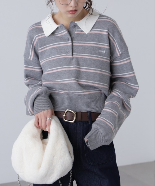 FREE'S MART（フリーズマート）の「◆ロゴ刺繍ボーダーポロニット（ニット/セーター・レディース・グレー系その他/ダークネイビー・FREE）」の14枚目の写真