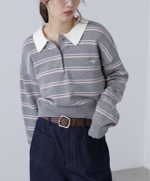 FREE'S MART（フリーズマート）の「◆ロゴ刺繍ボーダーポロニット（ニット/セーター・レディース・グレー系その他/ダークネイビー・FREE）」の15枚目の写真