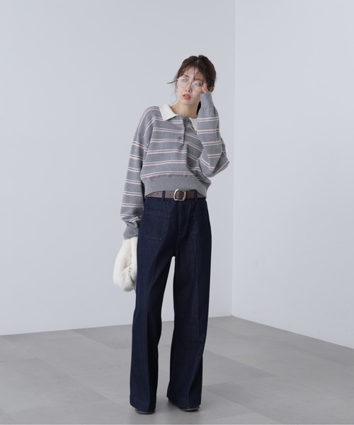 FREE'S MART（フリーズマート）の「◆ロゴ刺繍ボーダーポロニット（ニット/セーター・レディース・グレー系その他/ダークネイビー・FREE）」の16枚目の写真