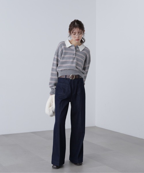 FREE'S MART（フリーズマート）の「◆ロゴ刺繍ボーダーポロニット（ニット/セーター・レディース・グレー系その他/ダークネイビー・FREE）」の17枚目の写真