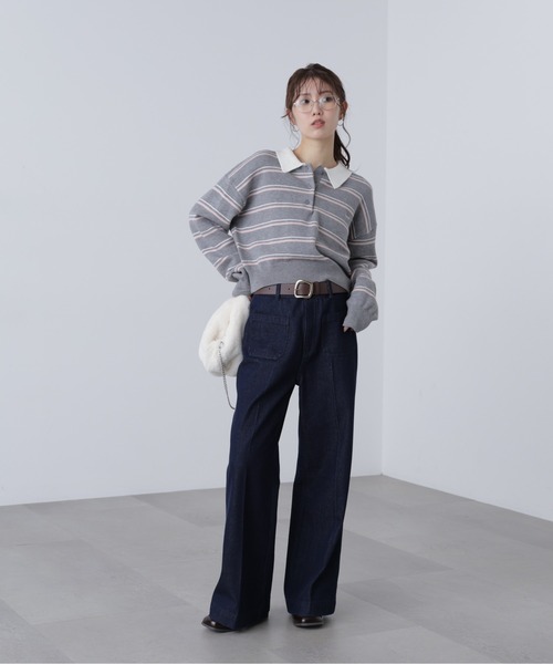 FREE'S MART（フリーズマート）の「◆ロゴ刺繍ボーダーポロニット（ニット/セーター・レディース・グレー系その他/ダークネイビー・FREE）」の18枚目の写真