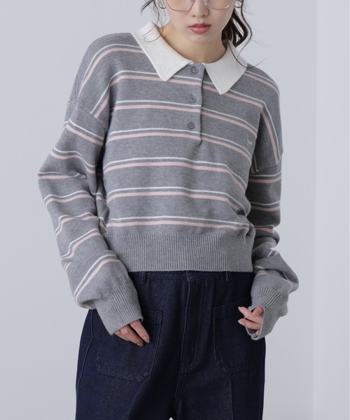 FREE'S MART（フリーズマート）の「◆ロゴ刺繍ボーダーポロニット（ニット/セーター・レディース・グレー系その他/ダークネイビー・FREE）」の19枚目の写真