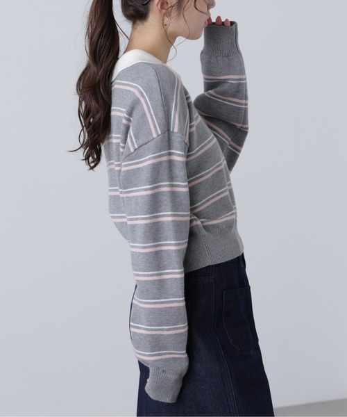 FREE'S MART（フリーズマート）の「◆ロゴ刺繍ボーダーポロニット（ニット/セーター・レディース・グレー系その他/ダークネイビー・FREE）」の20枚目の写真