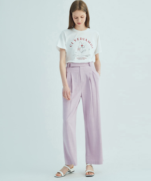 リネンツーピンタックスセミワイドパンツラベンダー