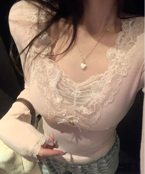 ViViDAY(ビビデー)の「レースリボンカットソー(Tシャツ/カットソー・レディース・ピンク・M)」の7枚目の写真