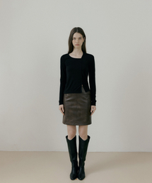 RIE CLASSIC LEATHER SKIRT BROWN