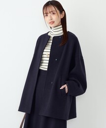 SHIPS Colors:〈手洗い可能〉ジャージーメルトン ノーカラー コート 2◇