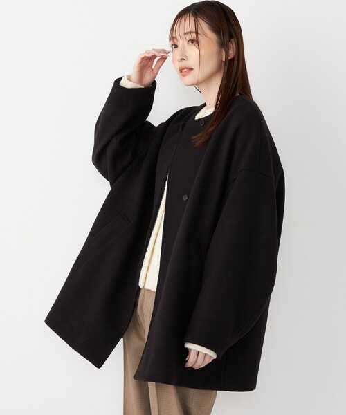 SHIPS Colors:〈手洗い可能〉ジャージーメルトン ノーカラー コート 2