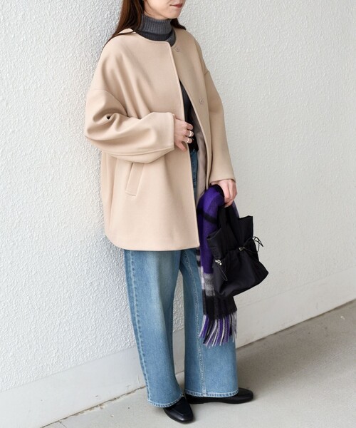 SHIPS Colors:〈手洗い可能〉ジャージーメルトン ノーカラー コート 2