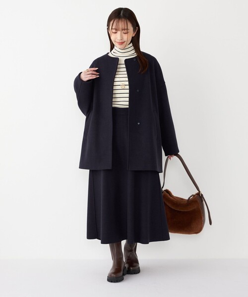 SHIPS Colors(シップス カラーズ)の「SHIPS Colors:〈手洗い可能〉ジャージーメルトン ノーカラー コート 2◇(ノーカラーコート・レディース・ネイビー/ブラック/ベージュ・ONE SIZE)」の19枚目の写真